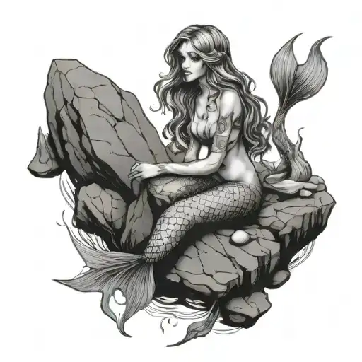 mermaid sitting on rock tattoo design idea