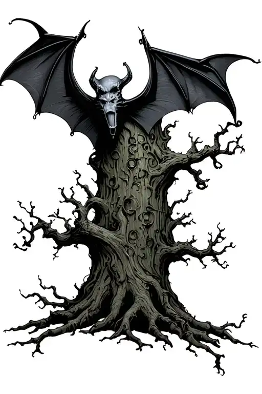 poison tree with a bat tattoo design idea