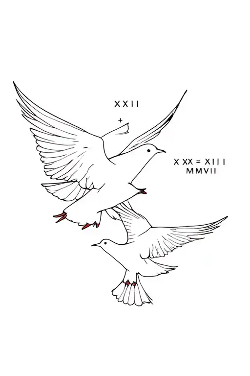 2 dove birds flying with XXX·XII·MMVII in the middle of them  tattoo design idea