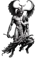 asmodeus and Lucifer statues symbolizing strength tattoo design idea