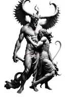 asmodeus and Lucifer statues symbolizing strength tattoo design idea