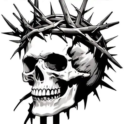broken skull with a crown of thorns tattoo design idea