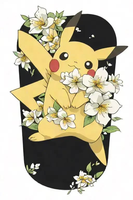 pikachu with  flower tattoo design idea
