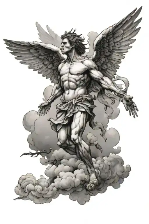 Icarus with clouds surrounding tattoo design idea