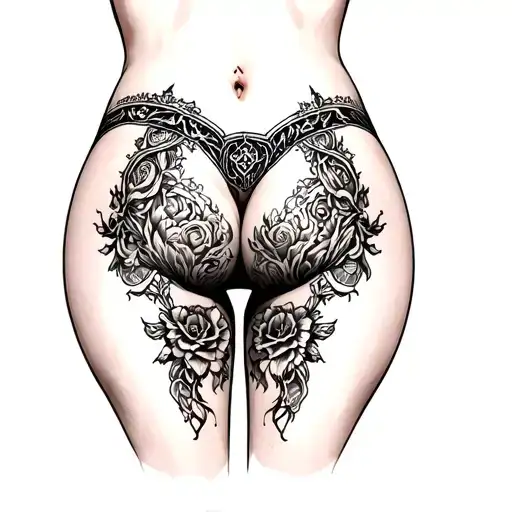 drawing of women's buttocks with Gothic elements tattoo design idea