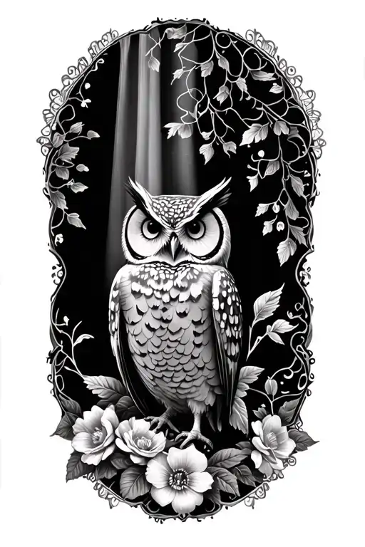 floral lace with owl   tattoo design idea