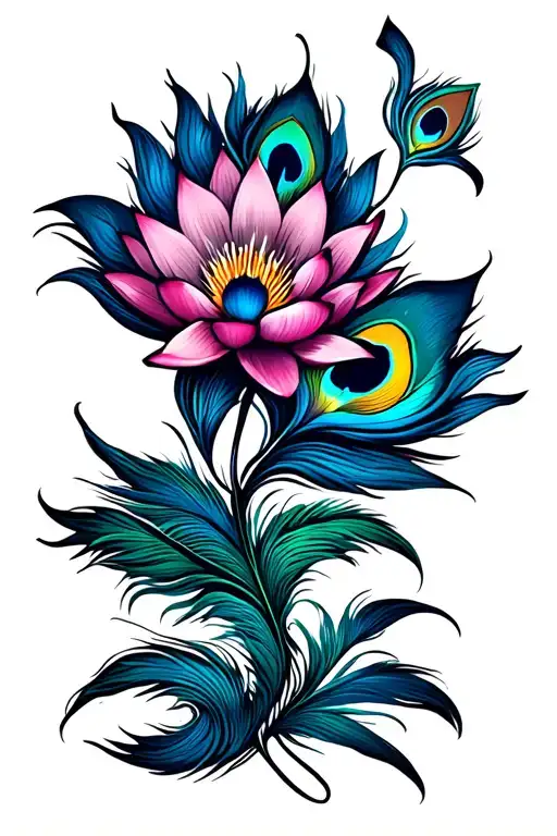 peacock feather, flute, lotus flower blooming tattoo design idea
