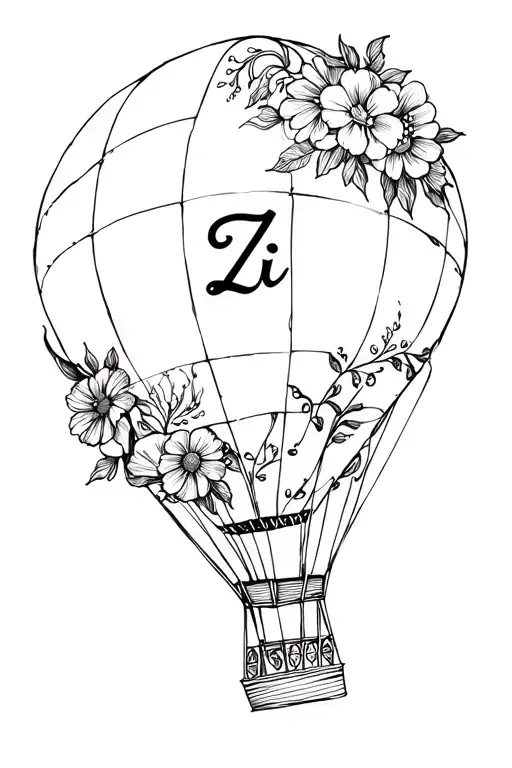 hot air balloon made of flowers with zia symbol tattoo design idea