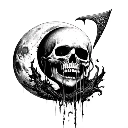 Death with a scythe and the moon crying tattoo design idea