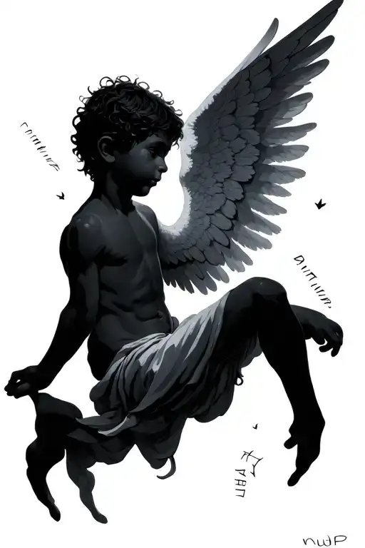 falling angel with words dirty numb angel boy around the angel  tattoo design idea
