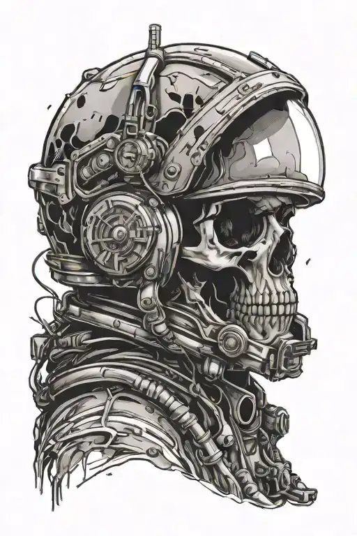 dead astronaut skull tattoo design idea