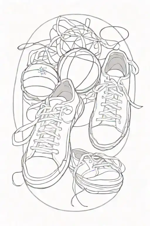 a basketball and ballet shoes tied together symbolizing tattoo design idea