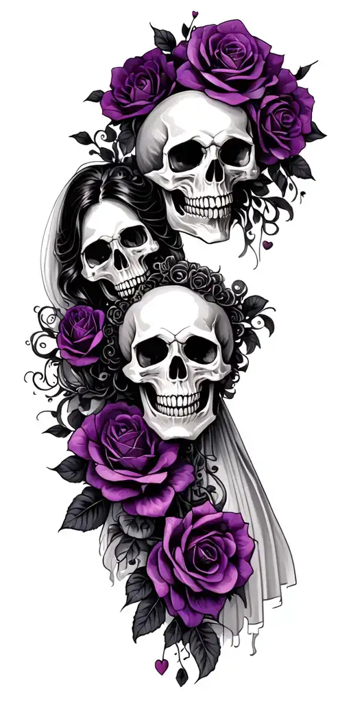 wedding, black, dark purple, skulls, love, veteran tattoo design idea