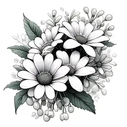 Daisys with Lily of the valley and cherry blossom accents tattoo design idea