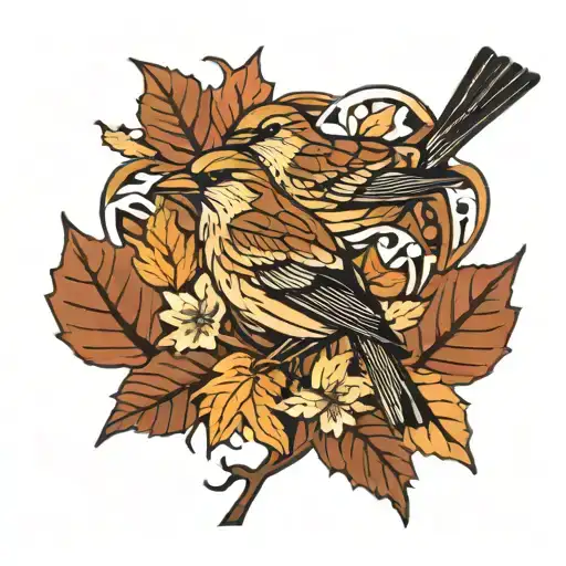 twin peaks bird wooden autumn leaves tattoo design idea