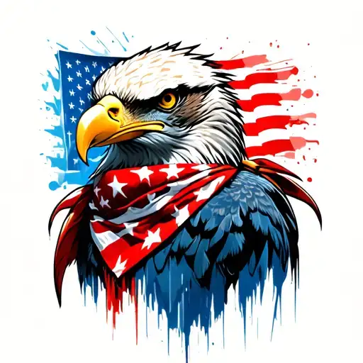 Bald Eagle wearing an American Flag bandana. tattoo design idea