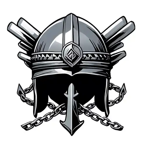 Athena helmet with Navy Anchor crossed through and chain made from .556 ammo tattoo design idea