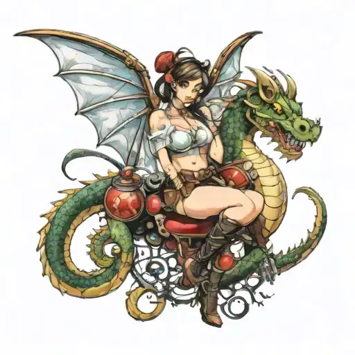 Steam punk pin up girl with a Welsh dragon tattoo design idea