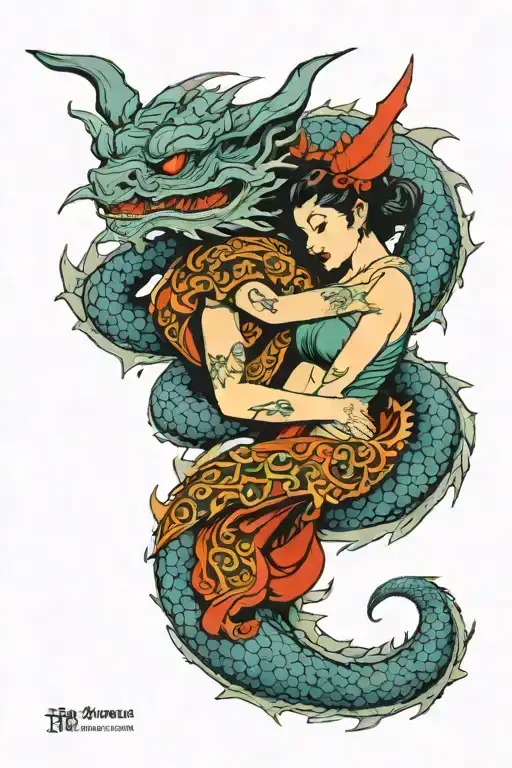temple and dragon wrapped arms around herself tattoo design idea