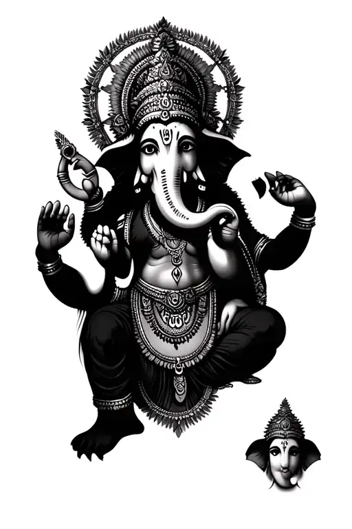maa kali and lord Ganesh thigh tattoo tattoo design idea
