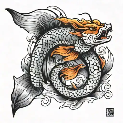 koi fish and Chinese dragon tattoo design idea