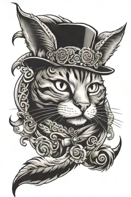 halloween themed cat curled horns tattoo design idea