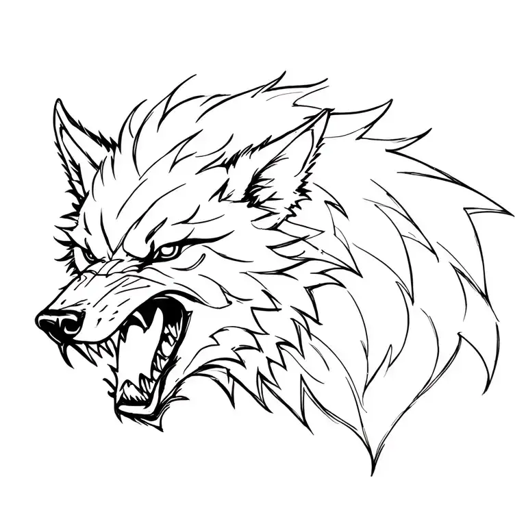 vicious wolf snarling tattoo design idea