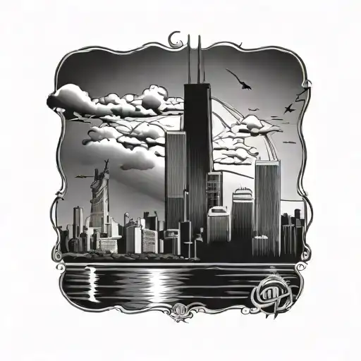chicago skyline life, catholic tattoo design idea