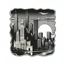 chicago skyline life, catholic tattoo design idea