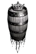 whiskey barrel with roman numerals and a kings crown above it realistic tattoo design idea