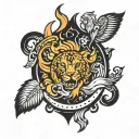  flame with zodiac signs leo, aries and Sagittarius incorpoted in the flame  tattoo design idea