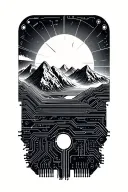 audio engineering circuitry schematic with a spectral sound wave that resembles mountains  tattoo design idea