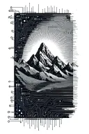 audio engineering circuitry schematic with a spectral sound wave that resembles mountains  tattoo design idea