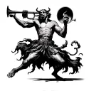 Some devils dancing by blowing a travesera flute with trumpet tattoo design idea