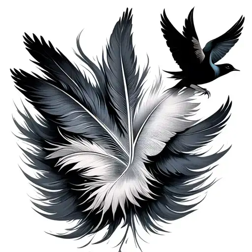 feather with birds fly away 04/21/71 - 03/04/24 tattoo design idea