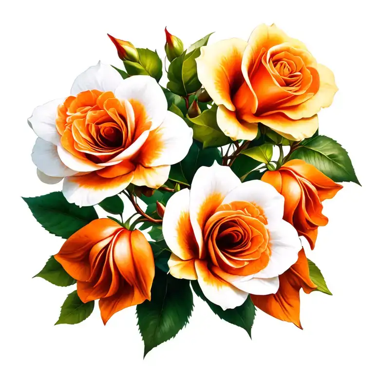 white cattleya and orange rose vine growing tattoo design idea