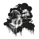 blackwork dark floating island with waterfall  tattoo design idea