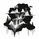 blackwork dark floating island with waterfall  tattoo design idea