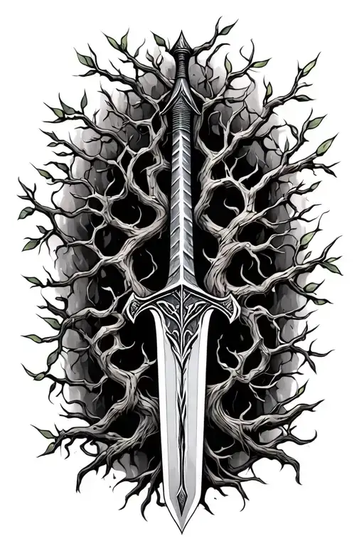 Arya Stark's sword intertwined willow tree tattoo design idea