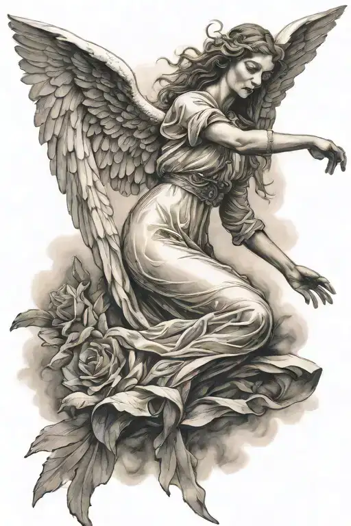 Angel falling tattoo design idea