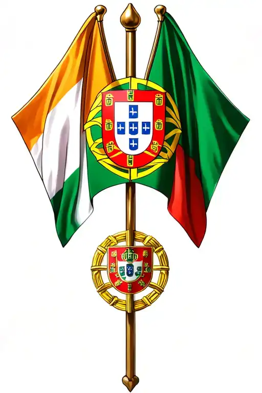 Irish and Portuguese flags crossed together tattoo design idea