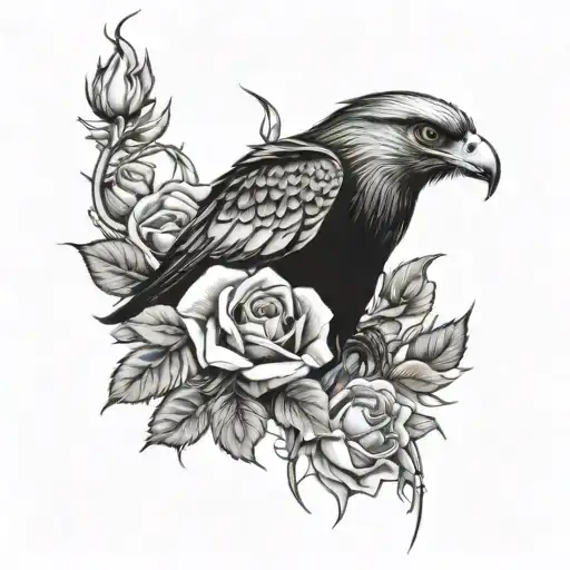 half sleeve buzzard roses design incorporating elements tattoo design idea