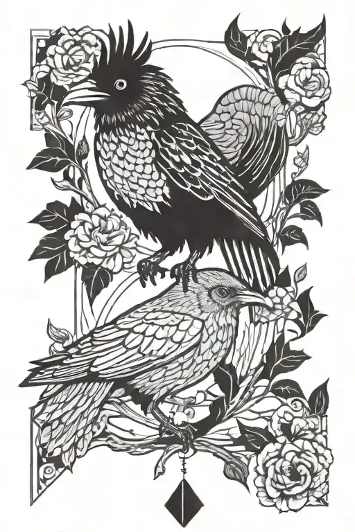 a raven and an owl as separated lovers tarot card tattoo design idea