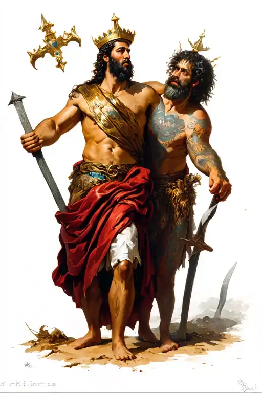 king David vs Goliath story tattoo design idea