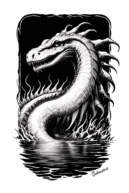 Loch Ness monster emerging tattoo design idea