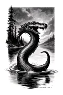 Loch Ness monster emerging tattoo design idea