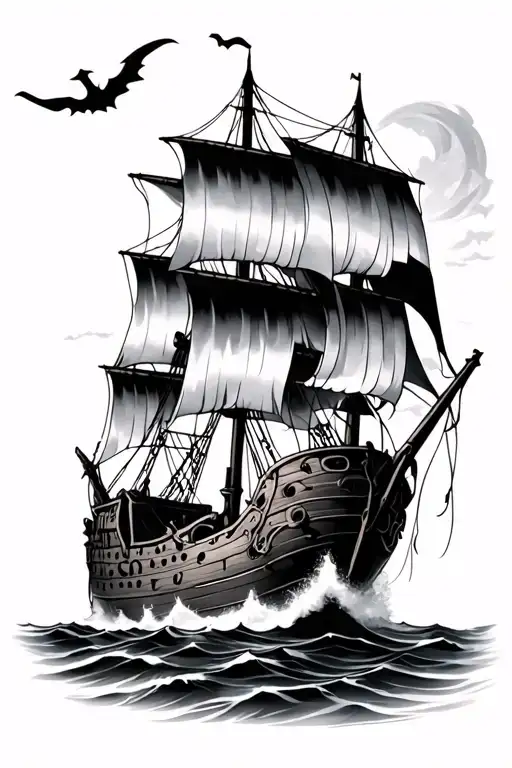 ghost pirate ship tattoo design idea