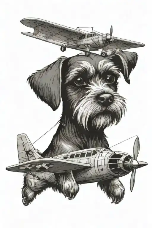 miniature schnauzer happy with plane flying tattoo design idea