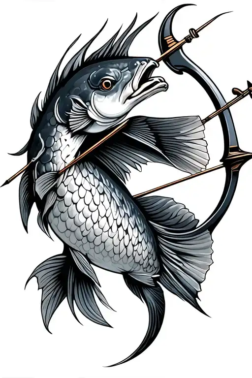 bow and arrow Sagittarius shooting school of fish tattoo design idea