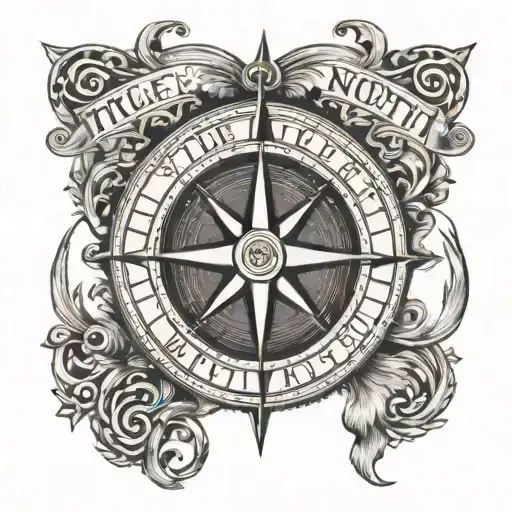 A tattoo of a compass with the words 'True North' to symbolize the guidance and direction provided by your father, leading you on the right path in life tattoo design idea